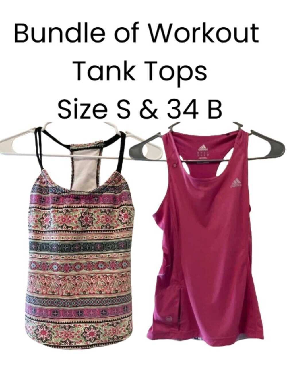 Adidas & Patterned Racerback Tank Tops in Pink, Green & Black Bundle